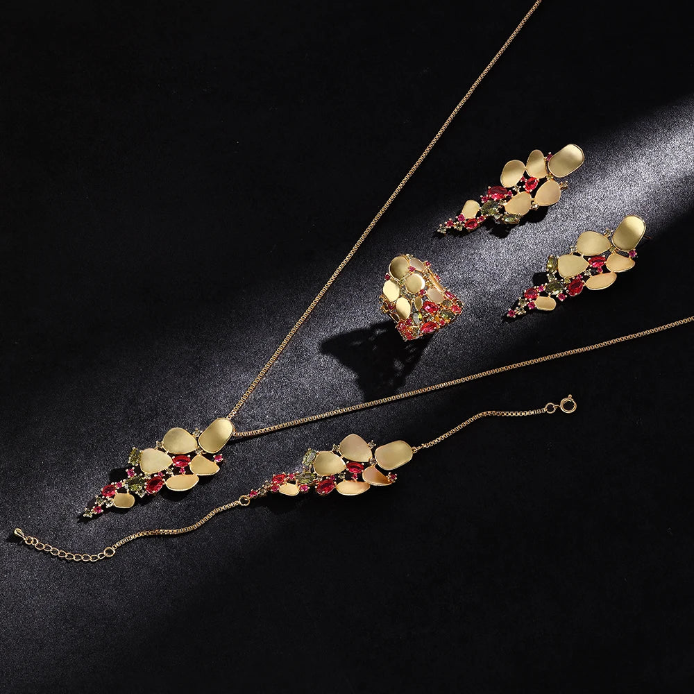 Dubai Saudi Arabia Gold Plated 4 Piece Pendant Jewelry Set