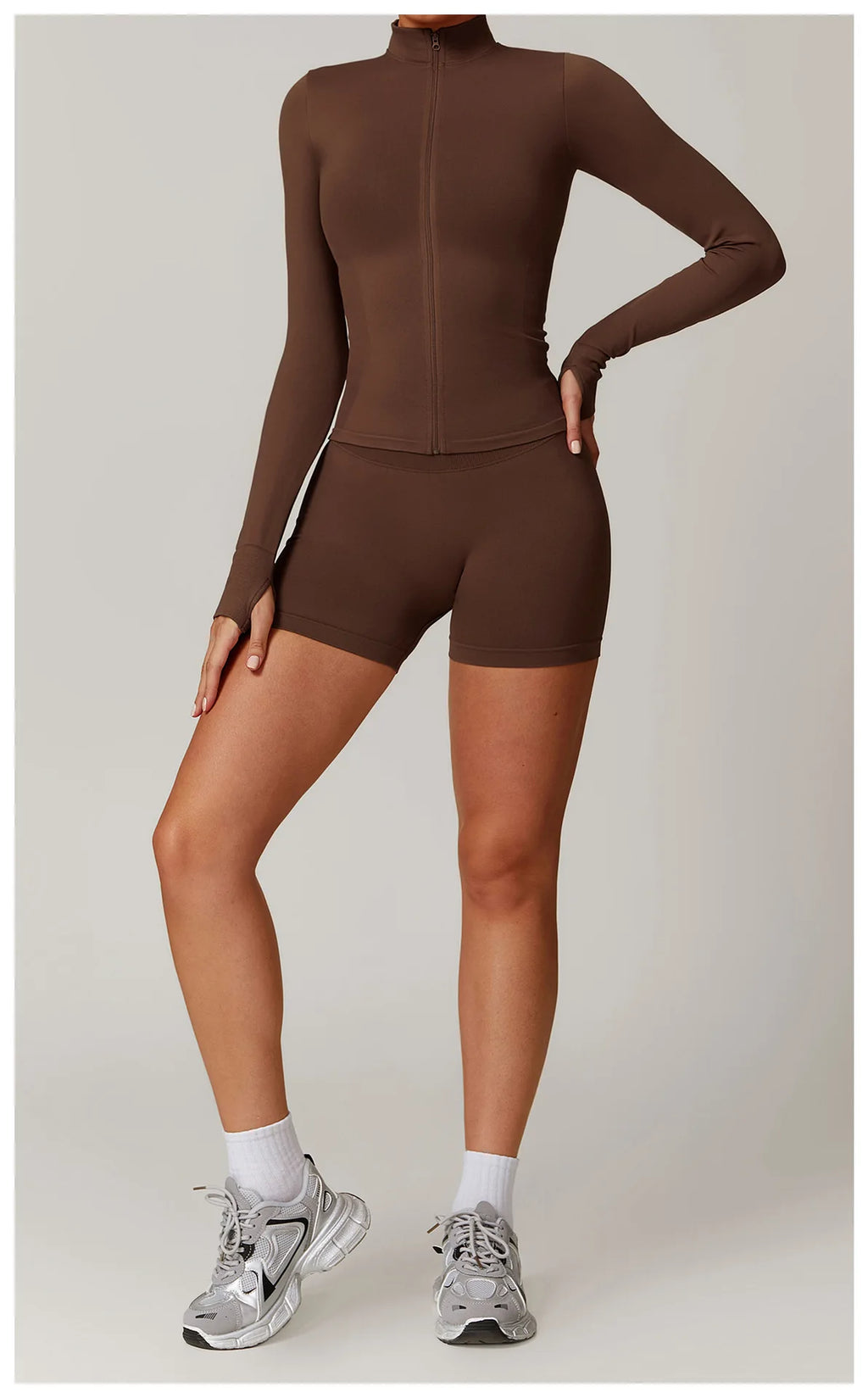 Fitted Thumb Hole Zip Up Jacket