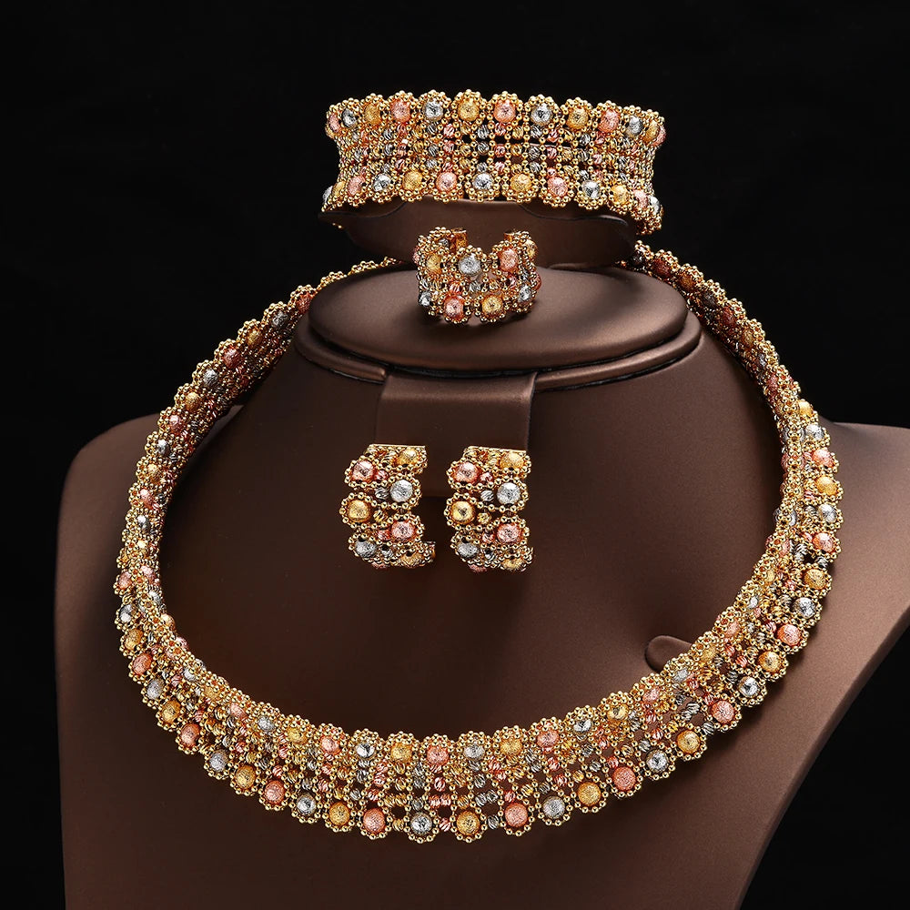 Dubai Luxury Gold Plated Bridal Jewelry Set
