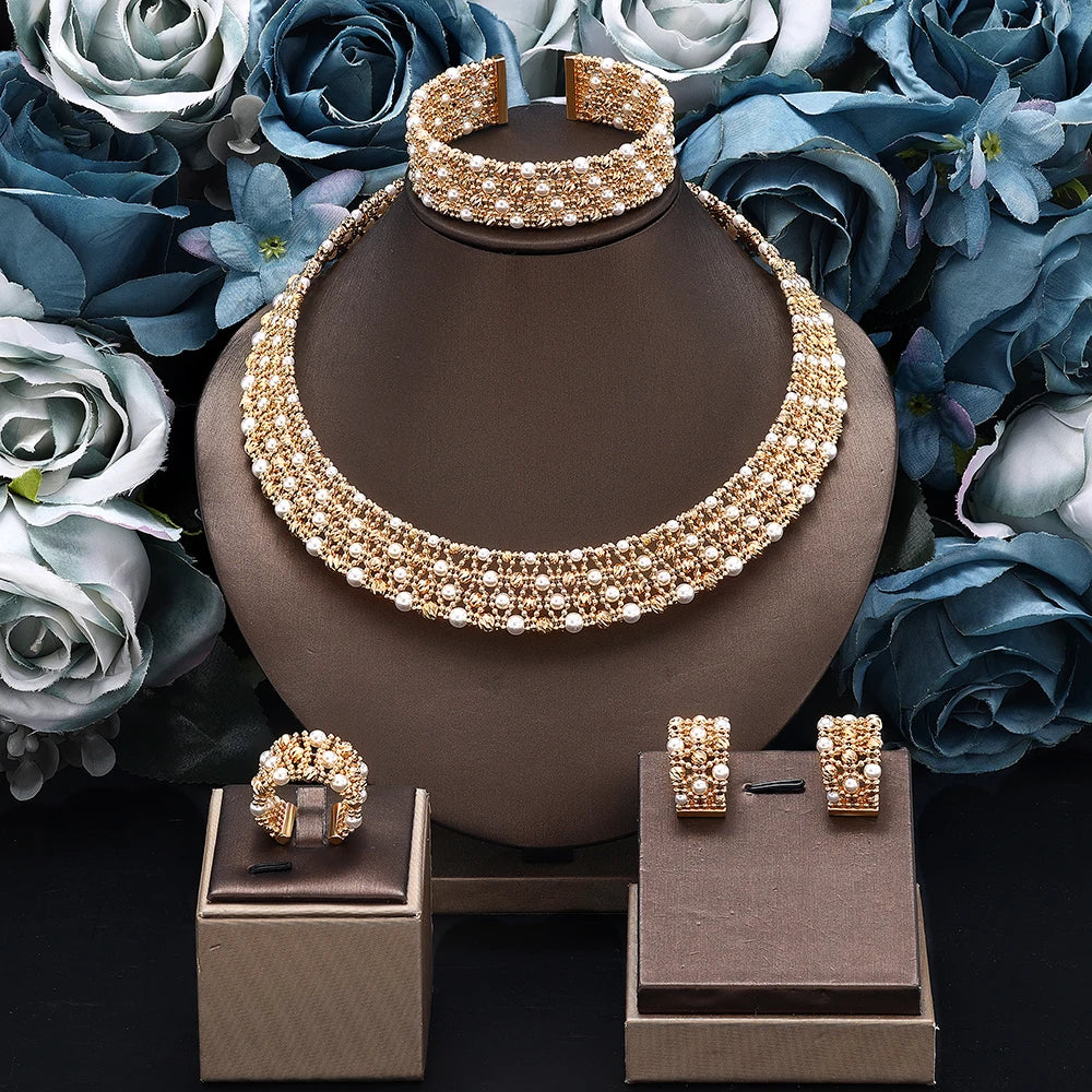Dubai Luxury Gold Plated Bridal Jewelry Set