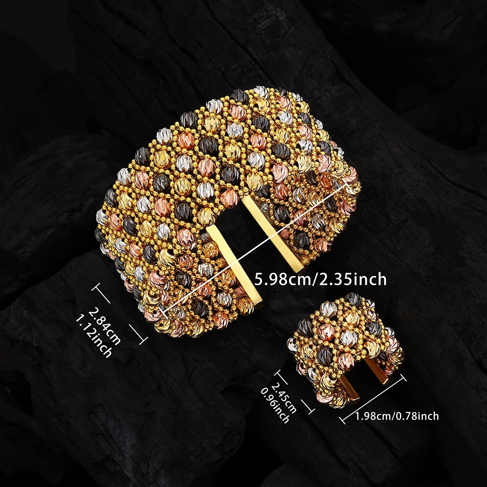 Golden Beaded Bridal Bangle & Ring Set