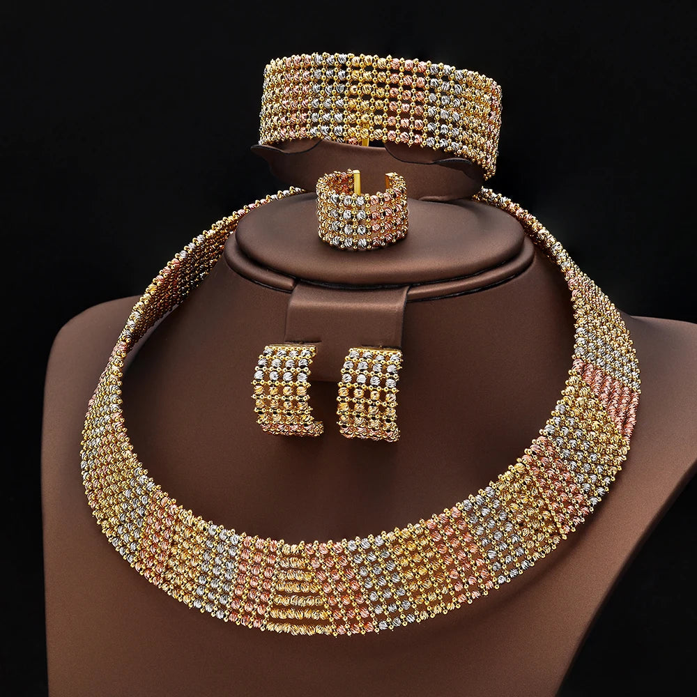 Dubai Luxury Gold Plated Bridal Jewelry Set
