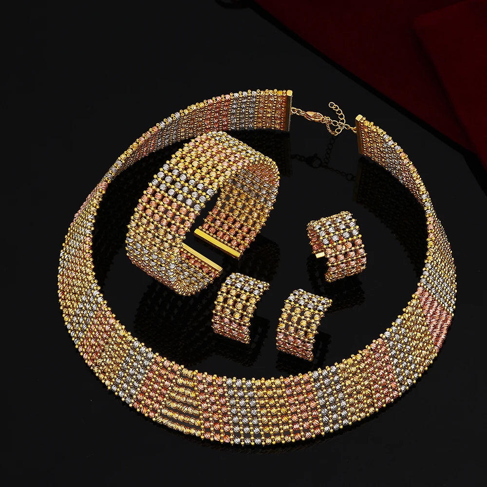 Dubai Luxury Gold Plated Bridal Jewelry Set