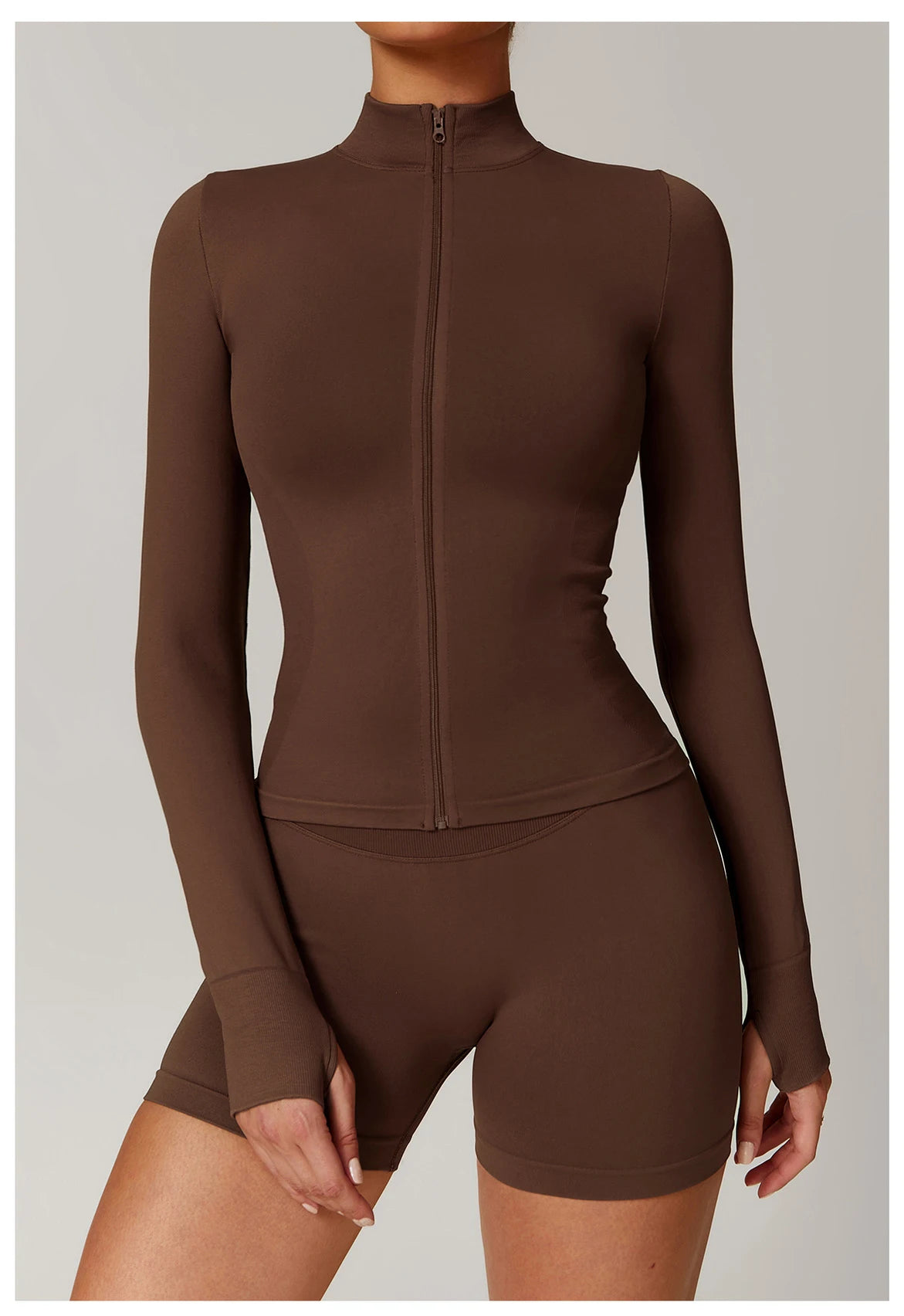 Fitted Thumb Hole Zip Up Jacket