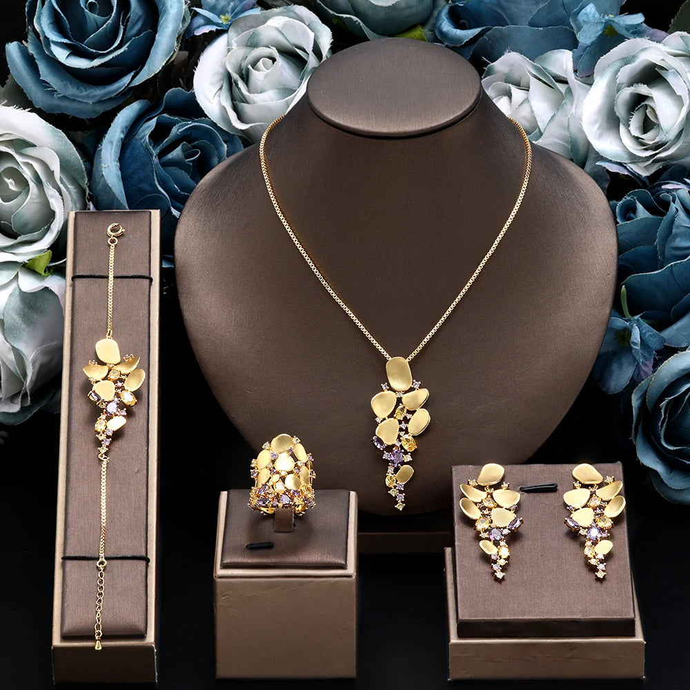 Dubai Saudi Arabia Gold Plated 4 Piece Pendant Jewelry Set