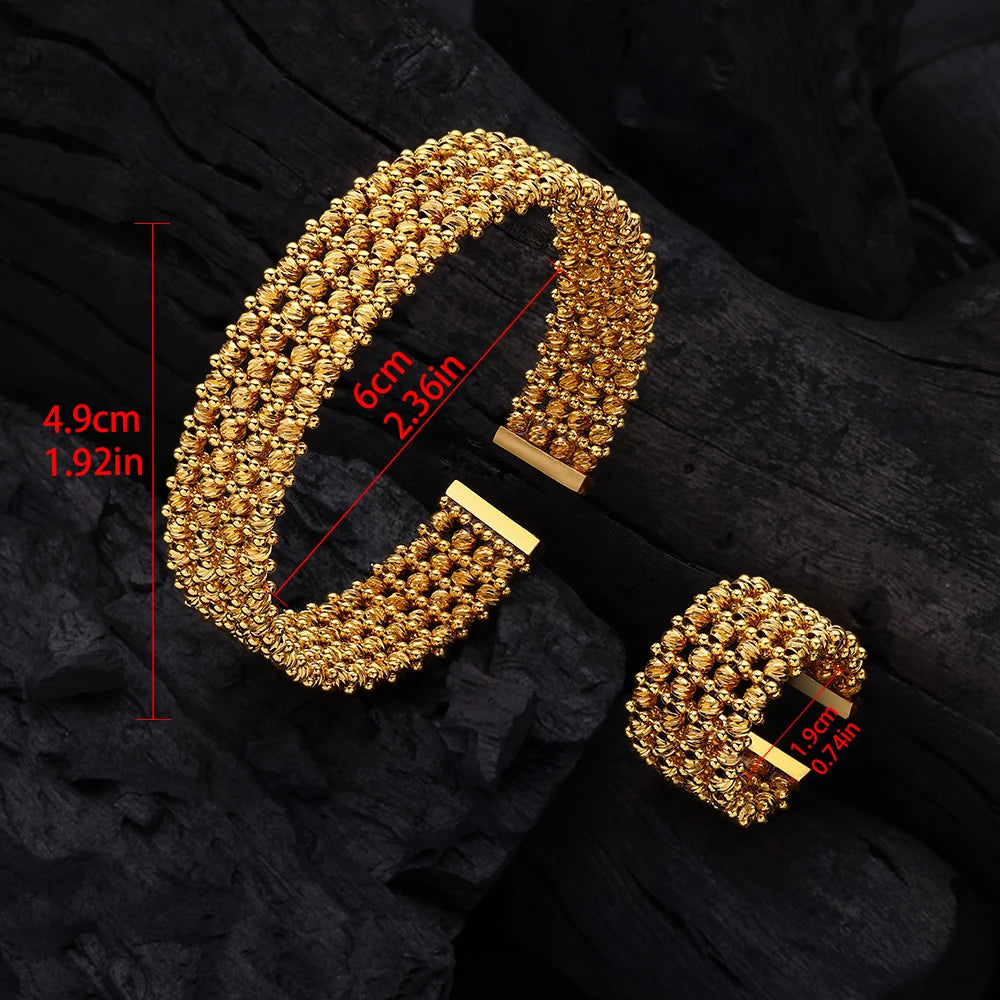 Luxury Golden Bangle & Ring Set Handmade African Dubai Bridal Jewelry