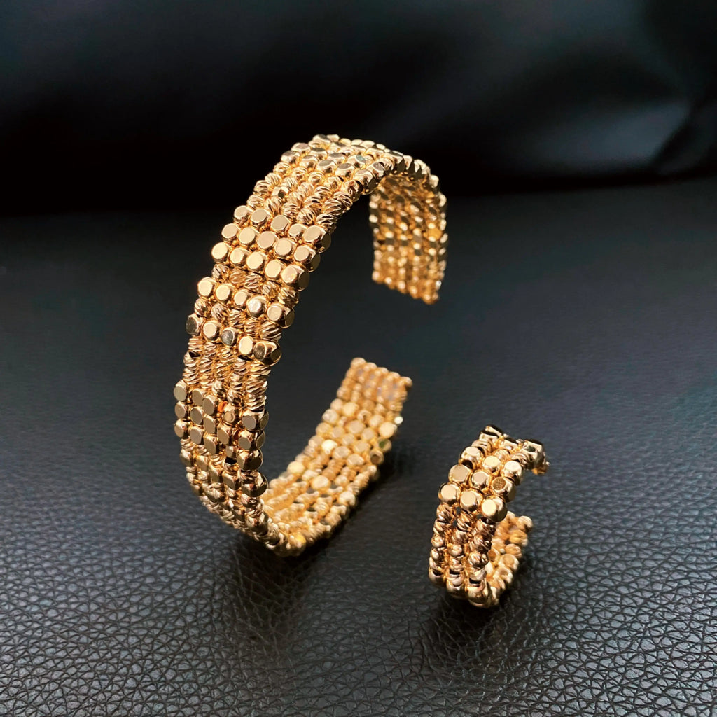 Gold Plated Beaded Cuff & Ring Set