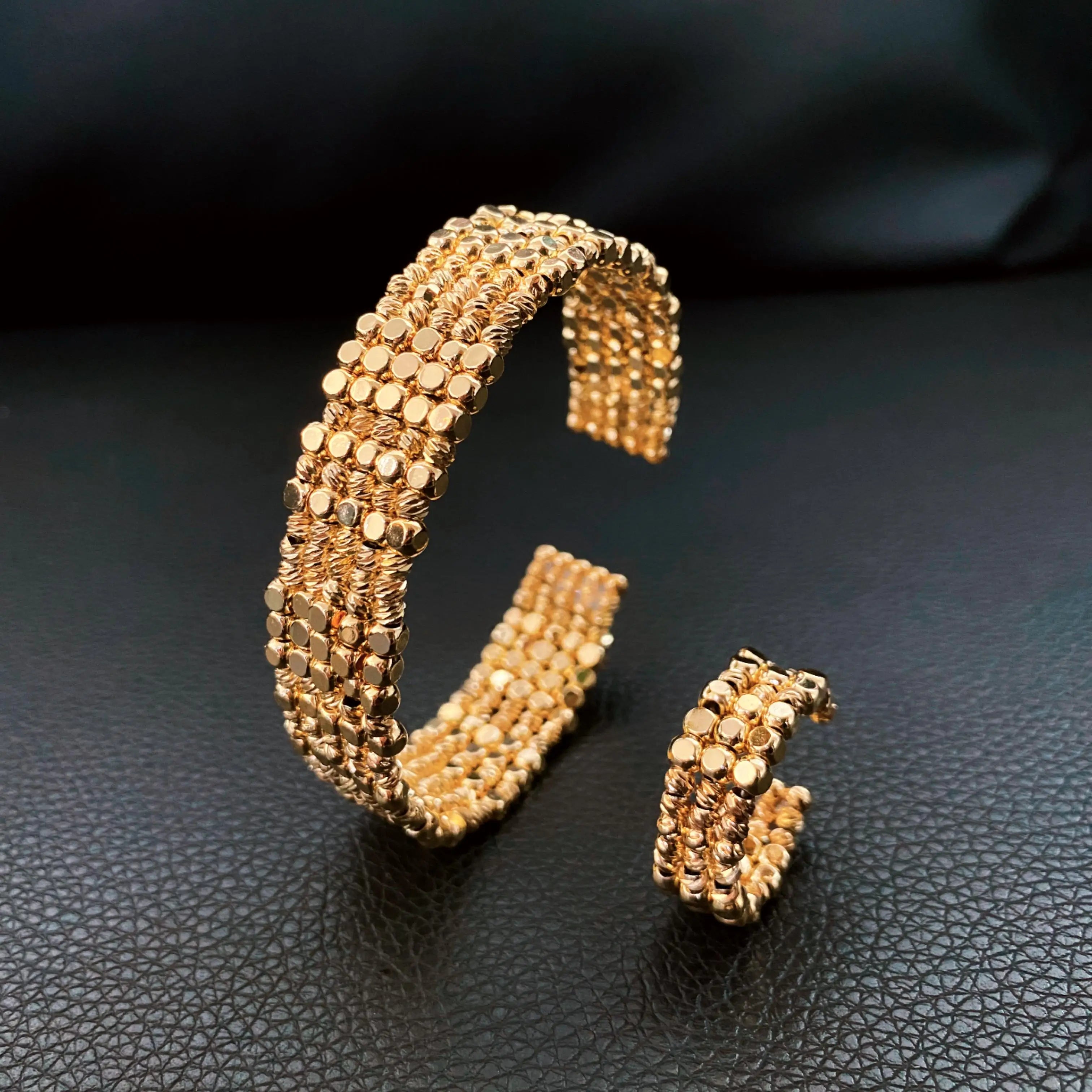 Gold Plated Beaded Cuff & Ring Set