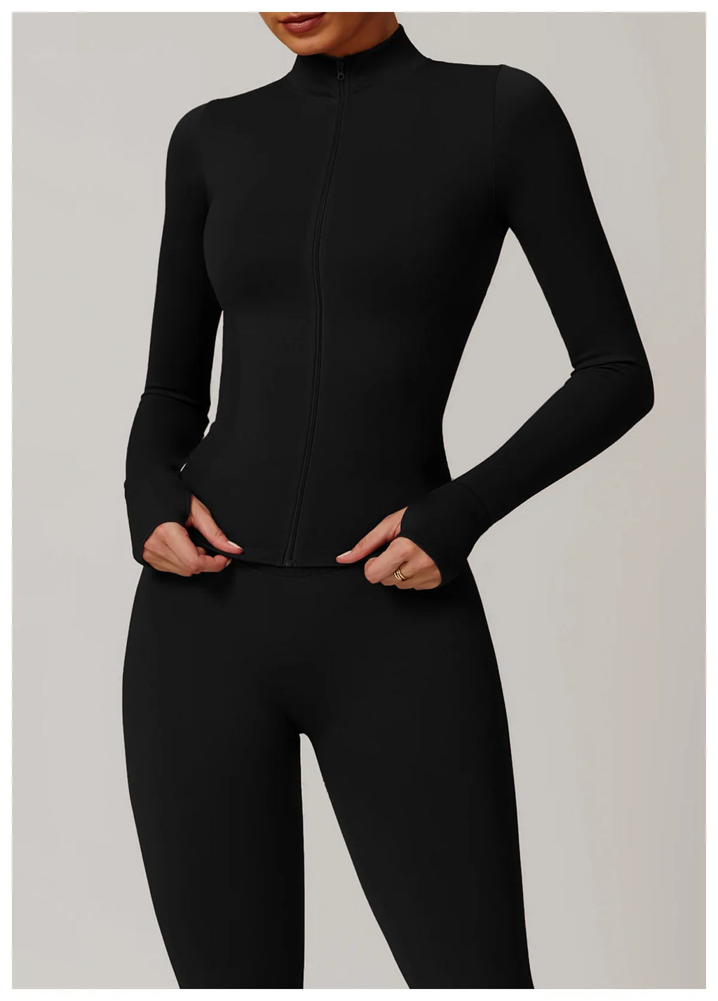 Fitted Thumb Hole Zip Up Jacket