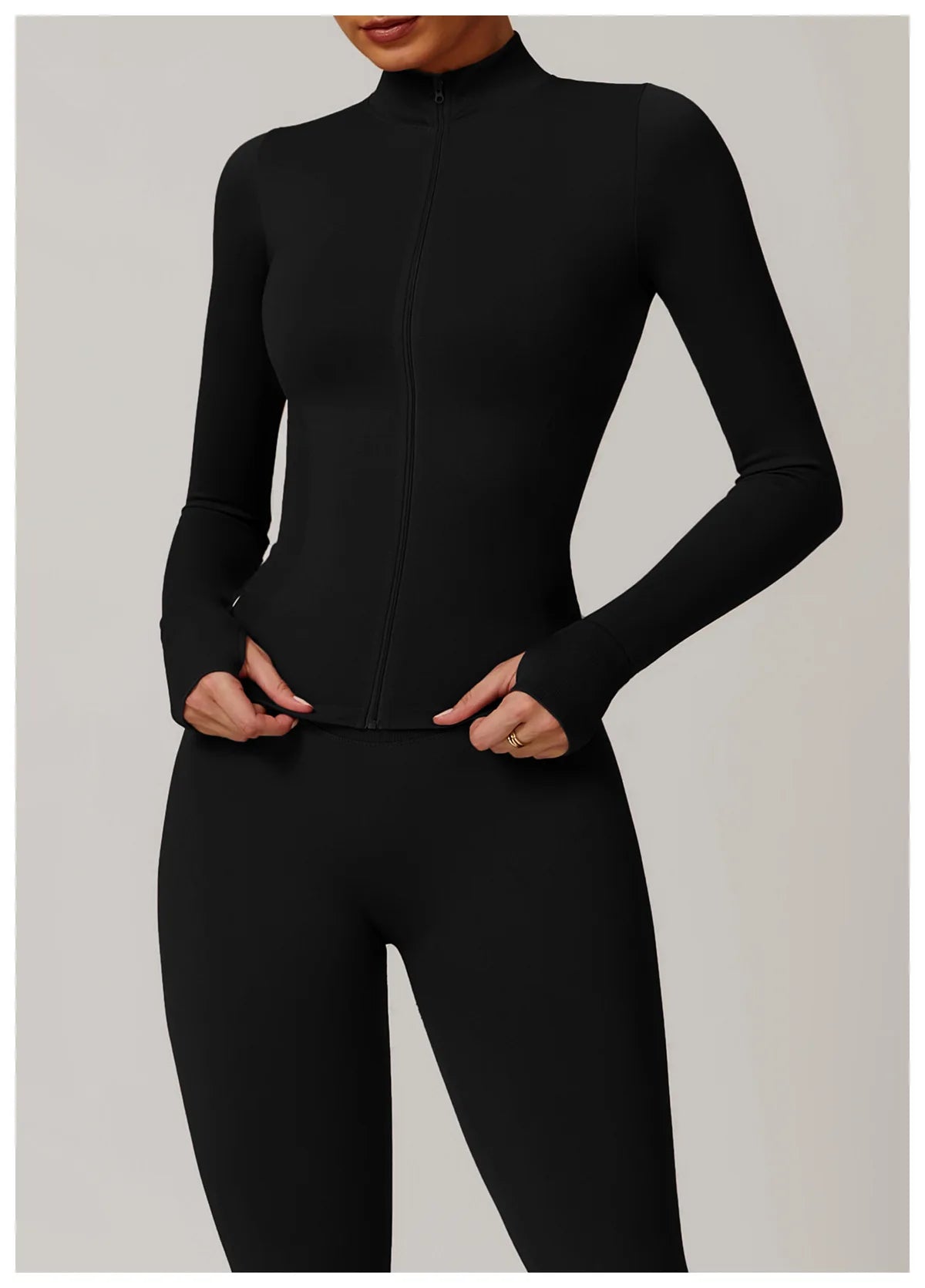 Fitted Thumb Hole Zip Up Jacket