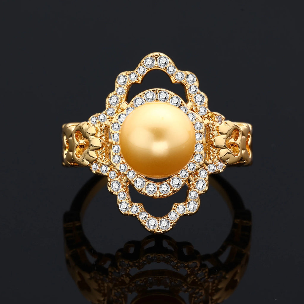 Luxury Dubai Gold Plated Pearl 4 Piece Jewelry Set