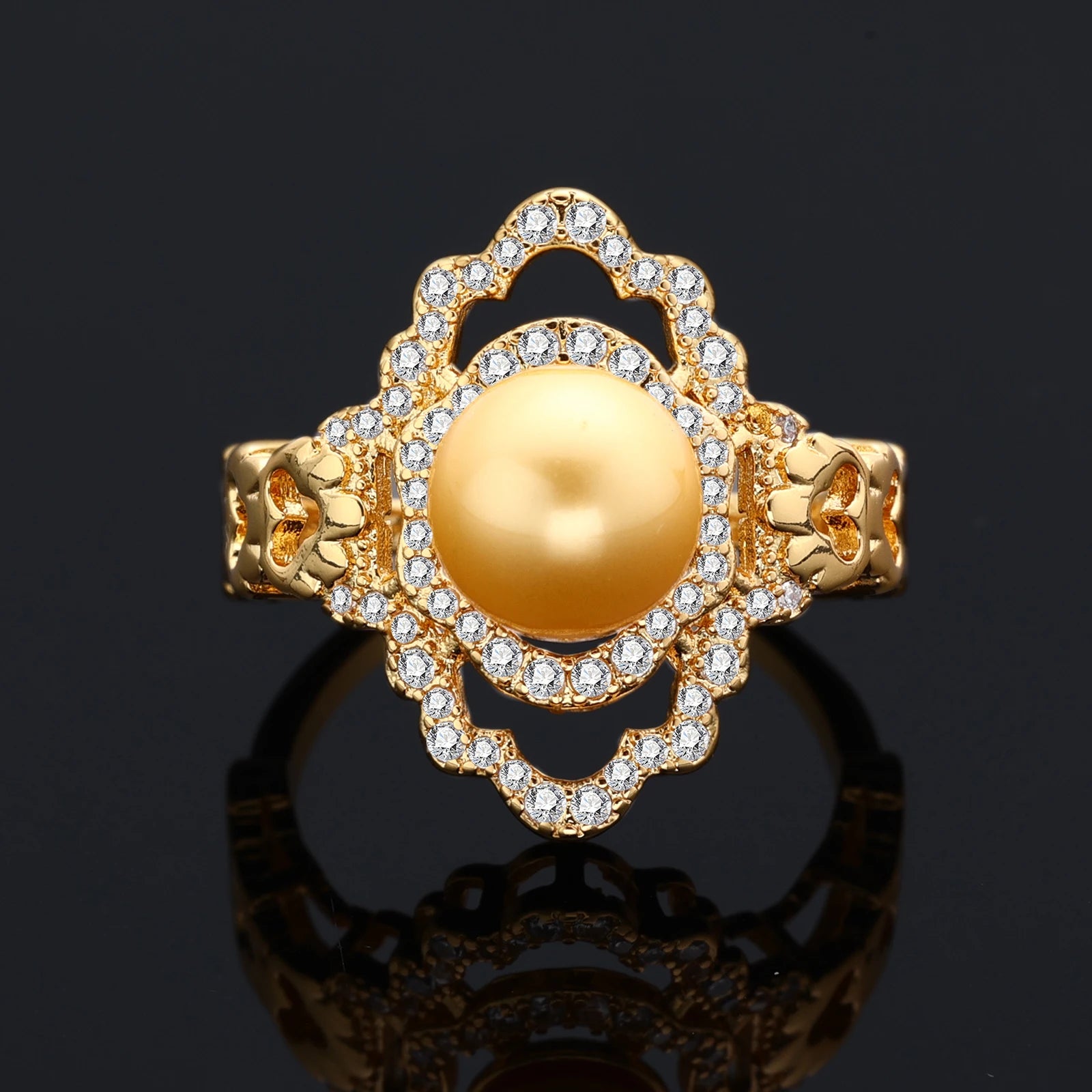 Luxury Dubai Gold Plated Pearl 4 Piece Jewelry Set