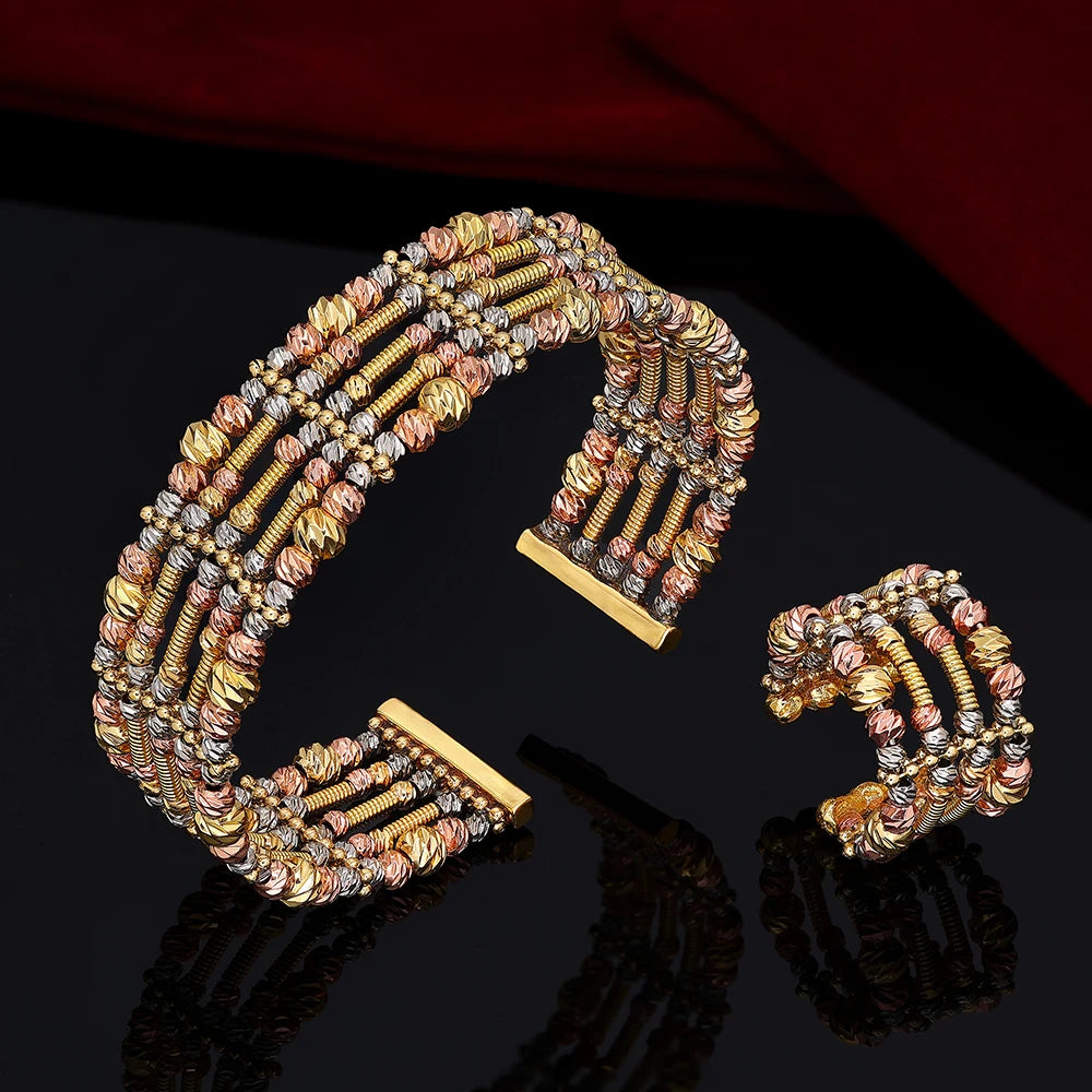 Gold Plated Beaded Cuff & Ring Set