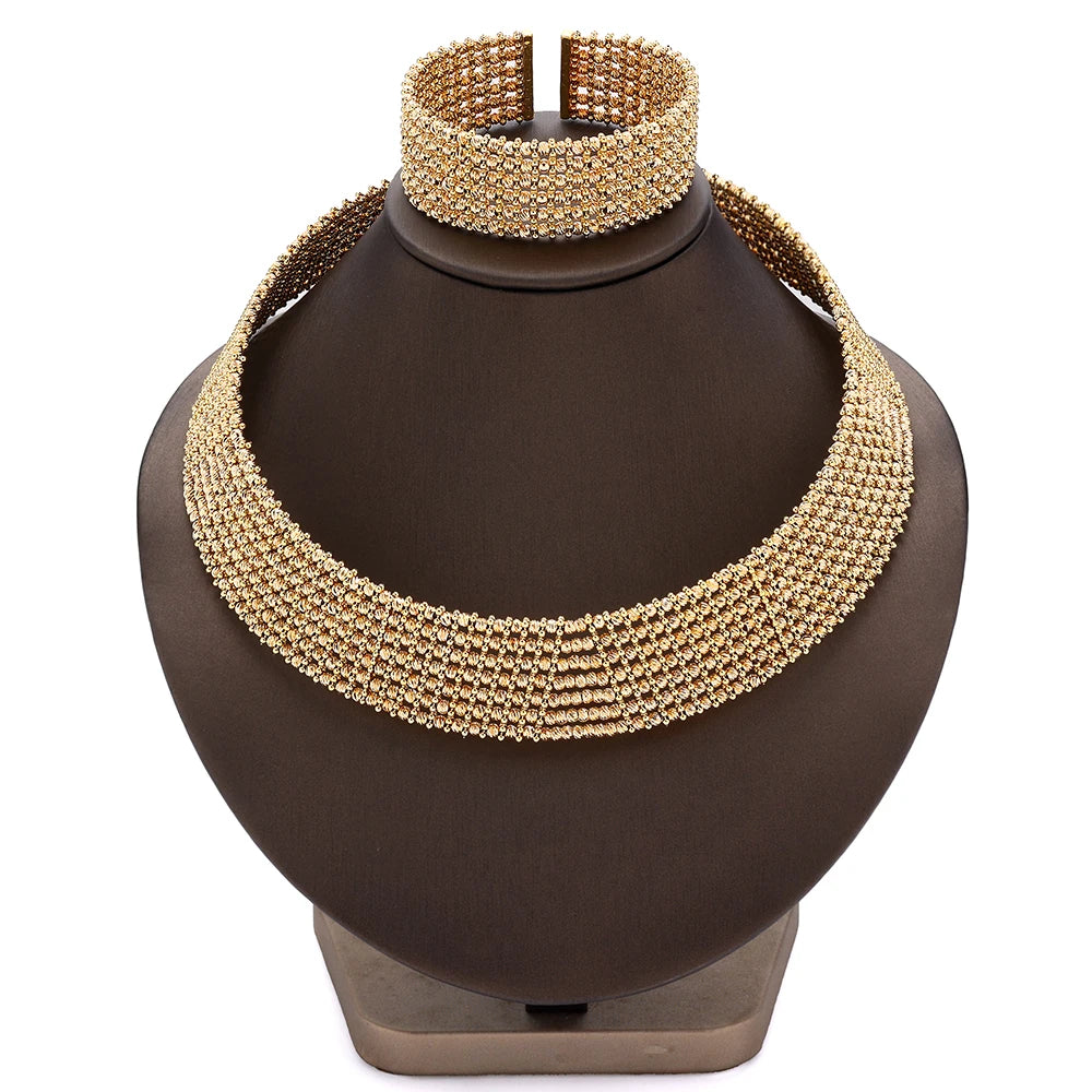 Dubai Luxury Gold Plated Bridal Jewelry Set