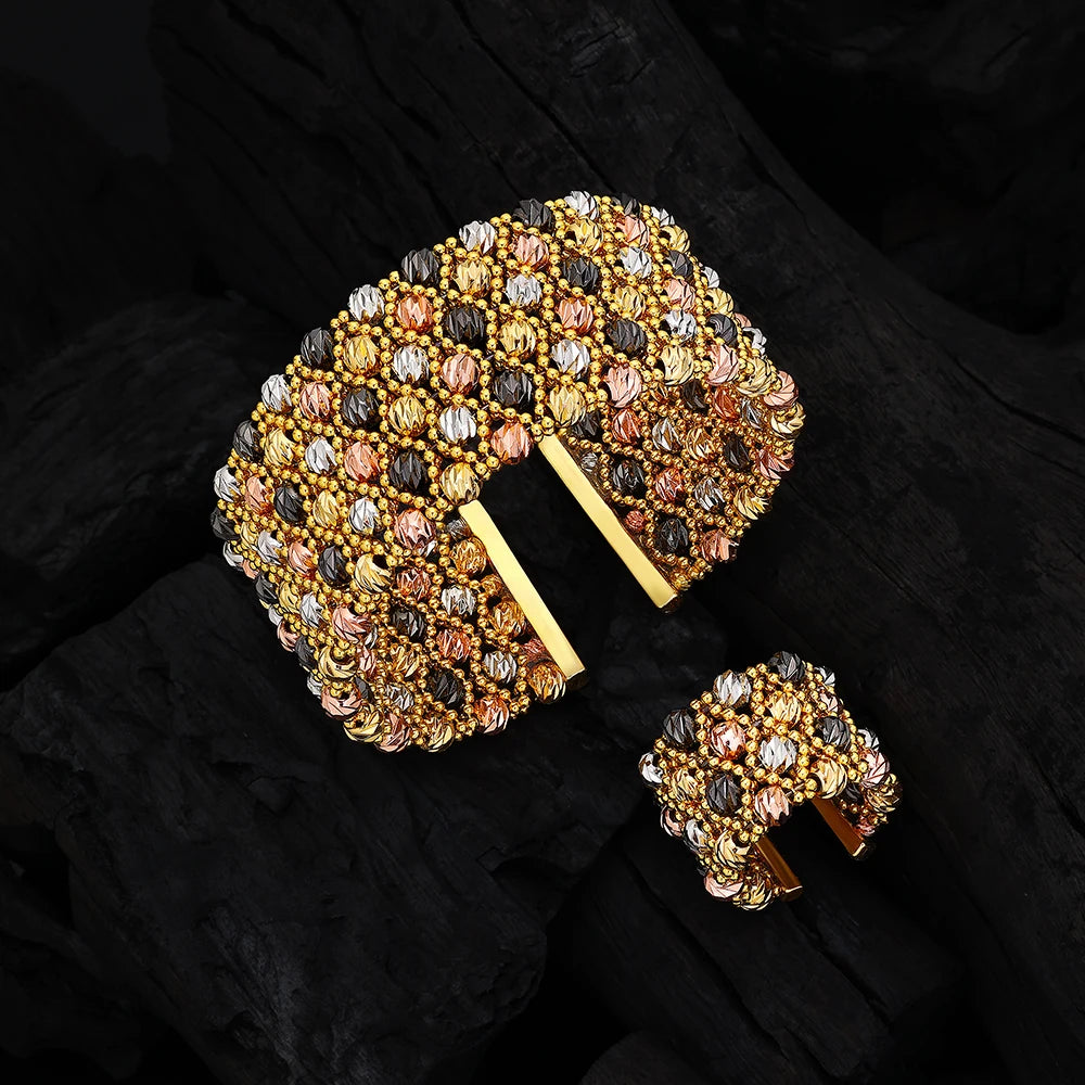 Golden Beaded Bridal Bangle & Ring Set