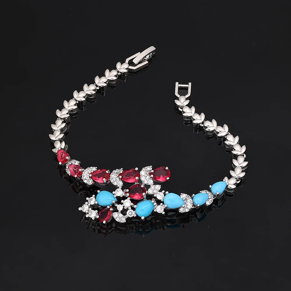 Luxury Turquoise Cubic Zirconia Bridal Jewelry Set