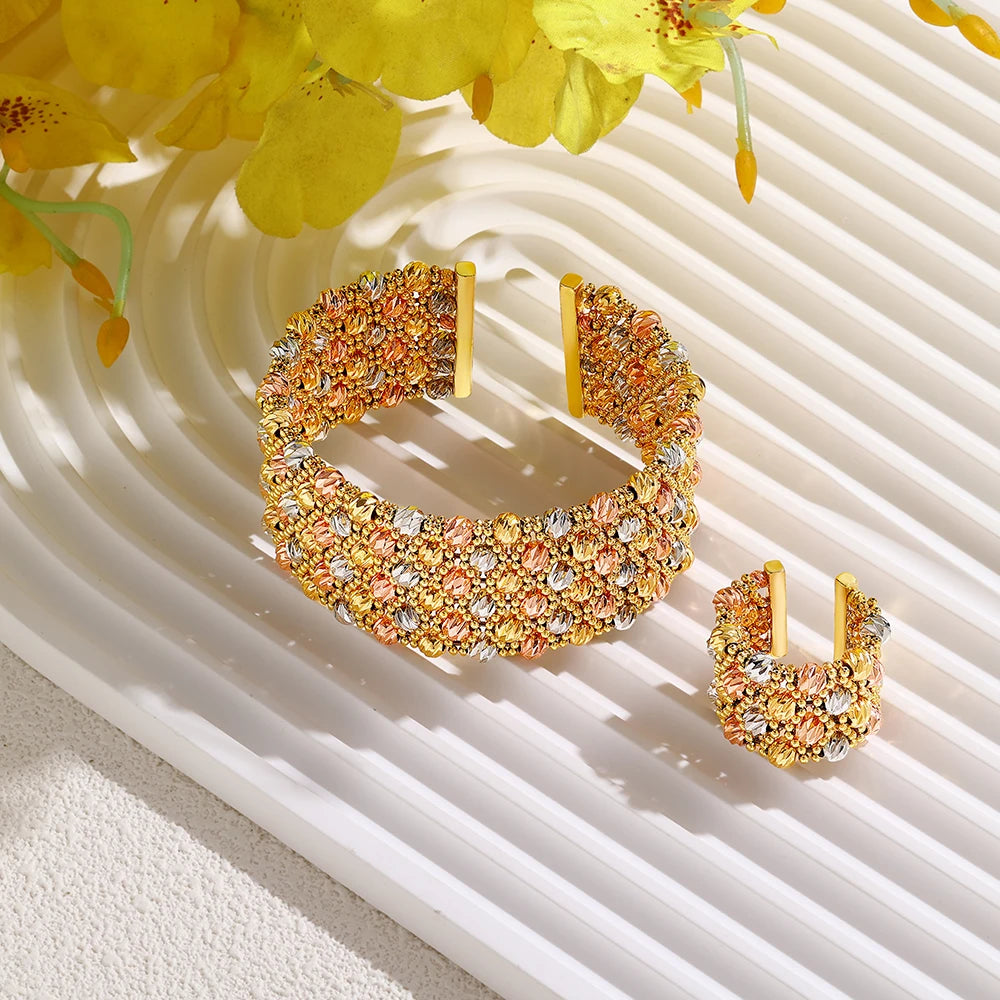 Golden Beaded Bridal Bangle & Ring Set