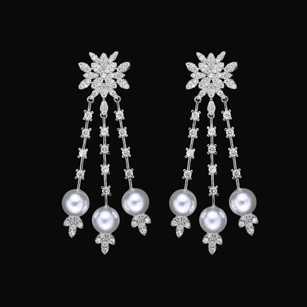 Elegant Pearl & CZ Bridal Jewelry Set 4 Piece Dubai Wedding Collection