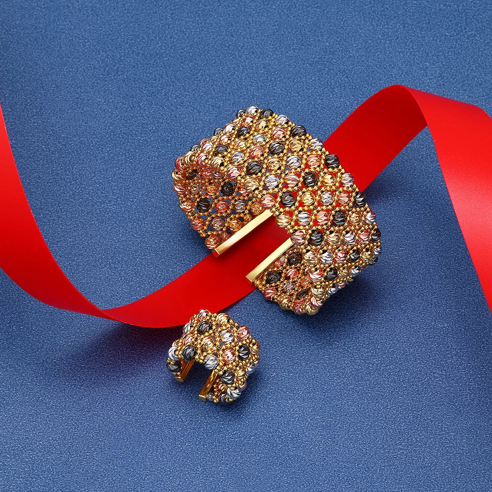 Golden Beaded Bridal Bangle & Ring Set