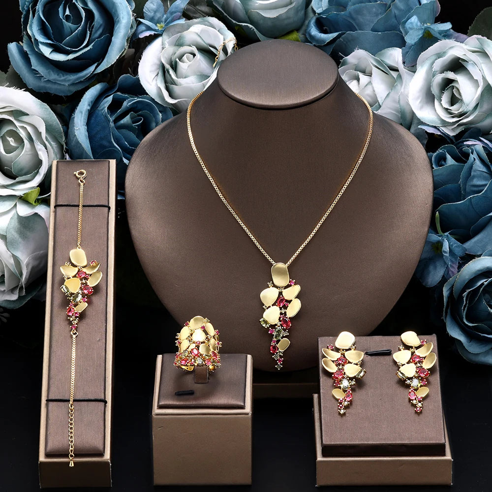Dubai Saudi Arabia Gold Plated 4 Piece Pendant Jewelry Set